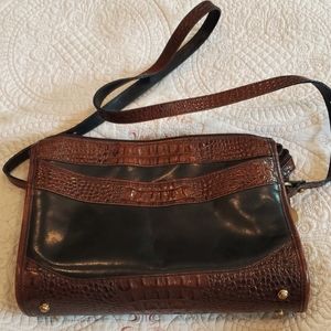 Black leather Brahmin embossed croc crossbody purse.